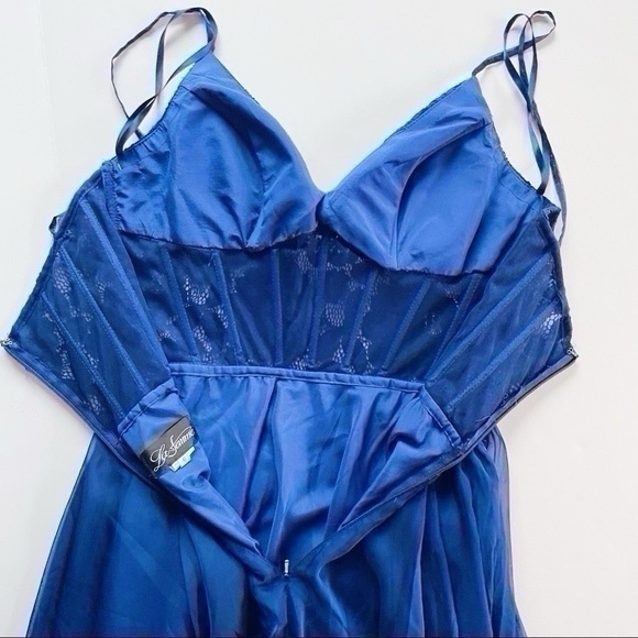 La Femme Sparkle Lace Chiffon Gown Marine Blue 28664 - Picture 12 of 14